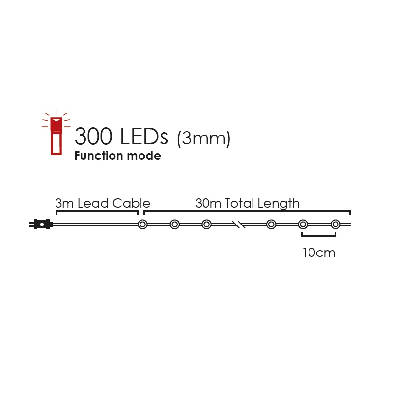 300 Led (3mm) Θερμά Λαμπάκια με Χάλκινο Καλώδιο & Πρόγραμμα (XCW300WWAF44)