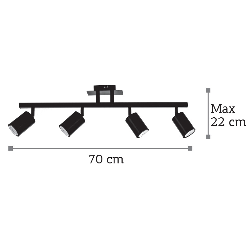 Inlight Τετράφωτο Spot Οροφής Μαύρο (9081-4)