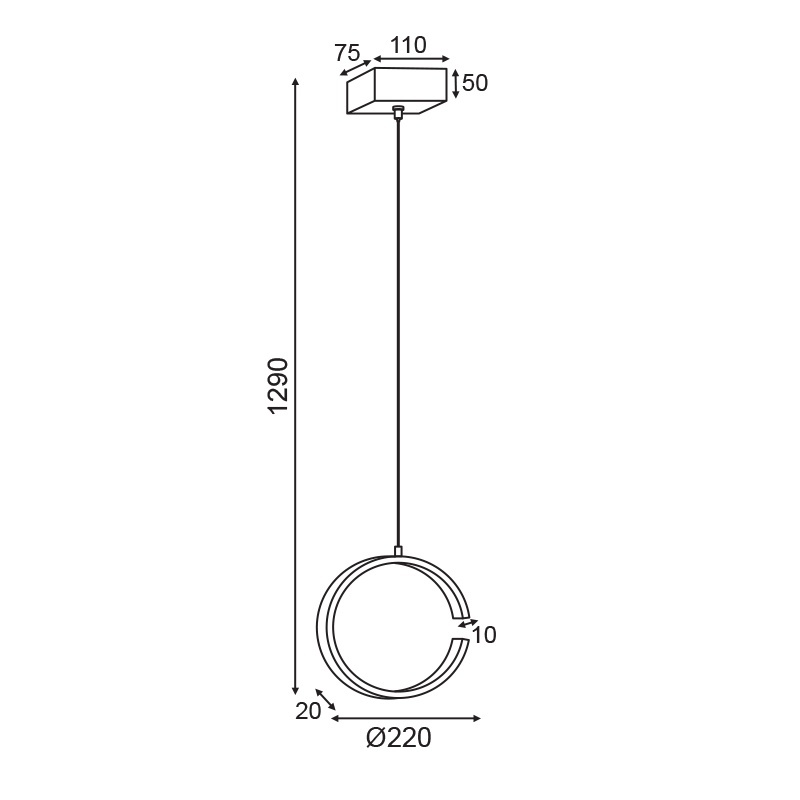 Aca Led Κρεμαστό Φωτιστικό 8W 3000K Μαύρο (V28LEDP22BK)