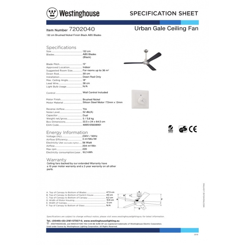 Westinghouse Ανεμιστήρας Οροφής Urban Gale 3 Πτερυγίων (72020)