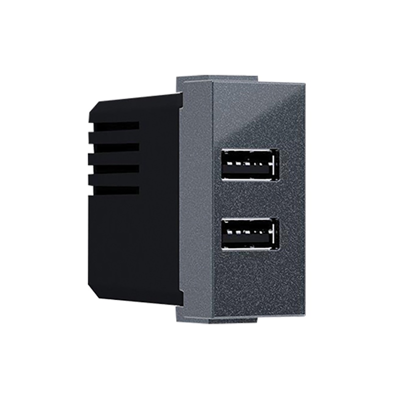 Acaelec Modys Πρίζα Τροφοδοσίας 2xUSB 1 Στοιχείου 1P IP20 230V~ 50Hz 0.3A 5V DC 2.4A Ανθρακί (10101412827)