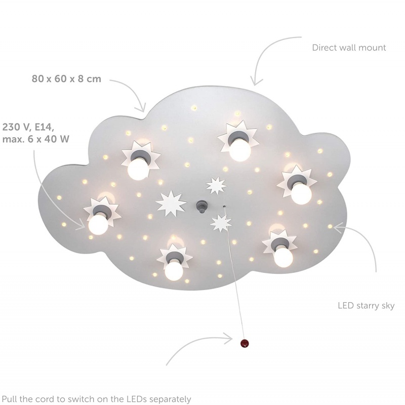 Elobra Παιδικό Φωτιστικό Τοίχου-Οροφής Σύννεφο με Αστέρια Star Cloud Εξάφωτο (124611)