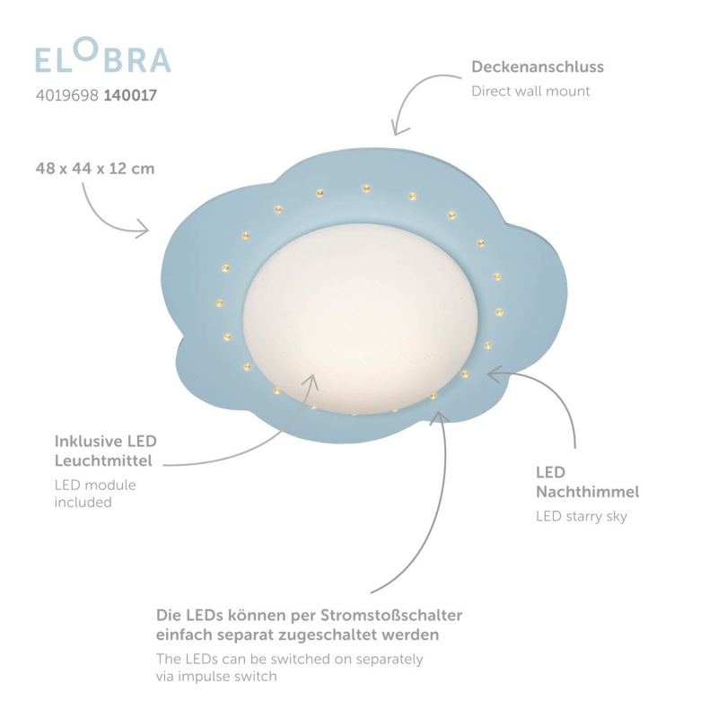 Elobra Led Παιδικό Φωτιστικό Οροφής Μπλε Cloud (140017)