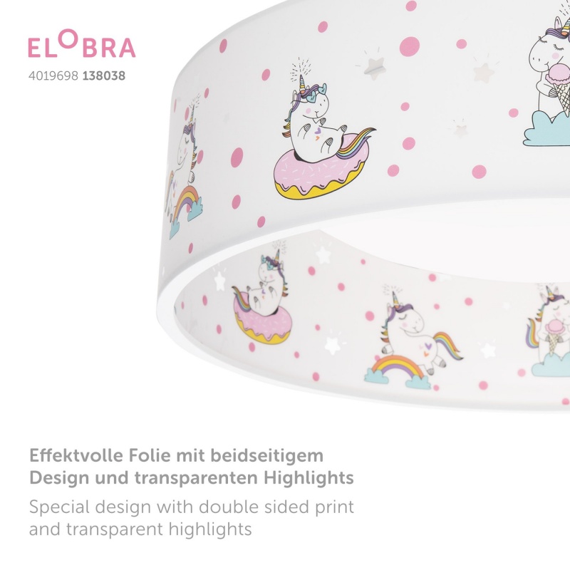 Elobra Led Παιδικό Φωτιστικό Οροφής Μονόκερος Ροζ Unicorn Fairytale Babsy (138083)