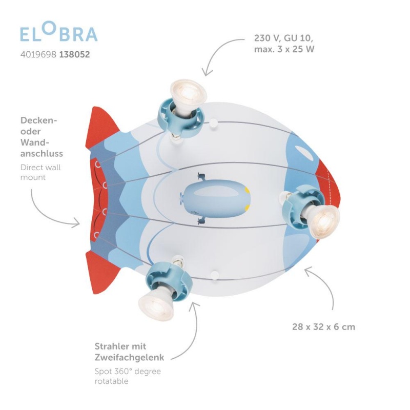 Elobra Παιδικό Φωτιστικό Τοίχου-Οροφής Αερόπλοιο Ζέπελιν Rondell (138052)