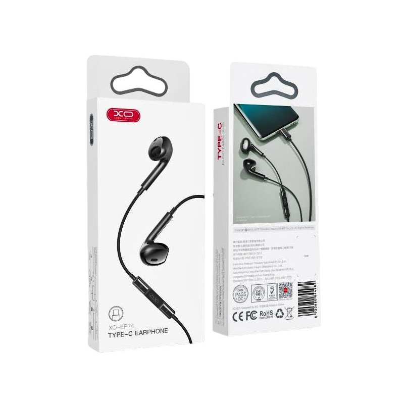 XO EP74 In-ear Handsfree Type C 1.2m Μαύρο (XO EP74 BLACK)