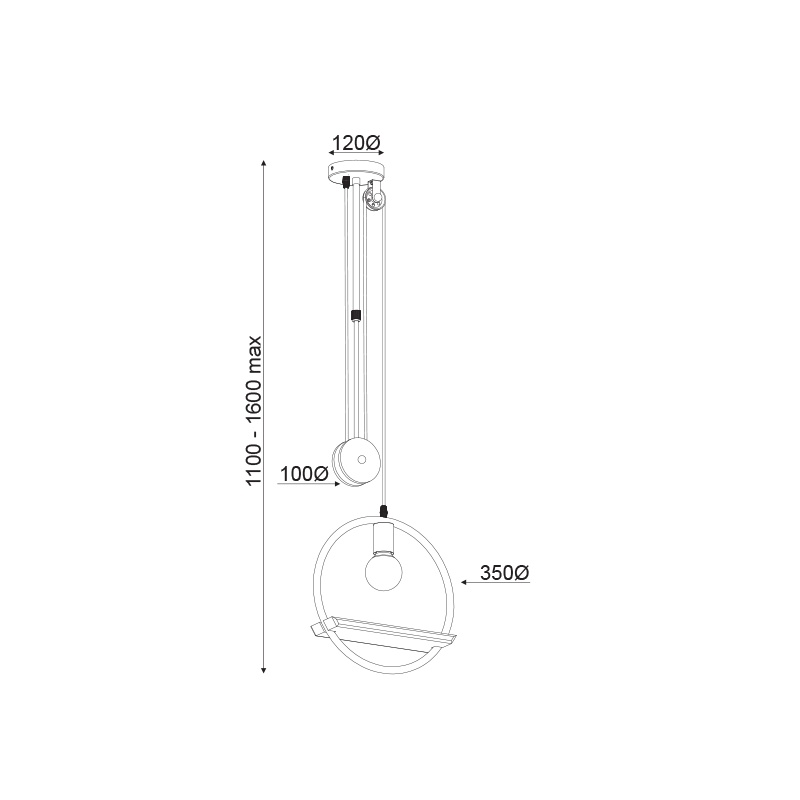 Aca Μονόφωτο Κρεμαστό Φωτιστικό Μαύρο Ø35 (DCR1760135P)